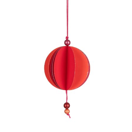 Röd/orange/rosa pappersboll med pärlor 8 cm.